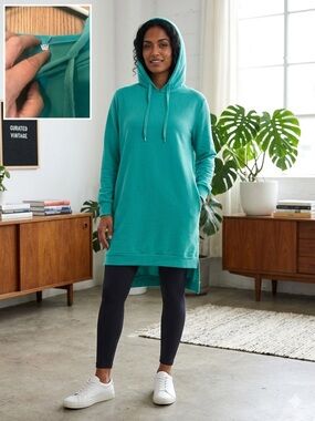 Women's Teal Hooded Longline Sweatshirt - Cozy Crewneck Alternative